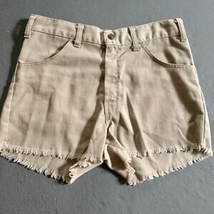 Vintage High Waisted Khaki Shorts with Raw Hem Cotton Twill 28/29